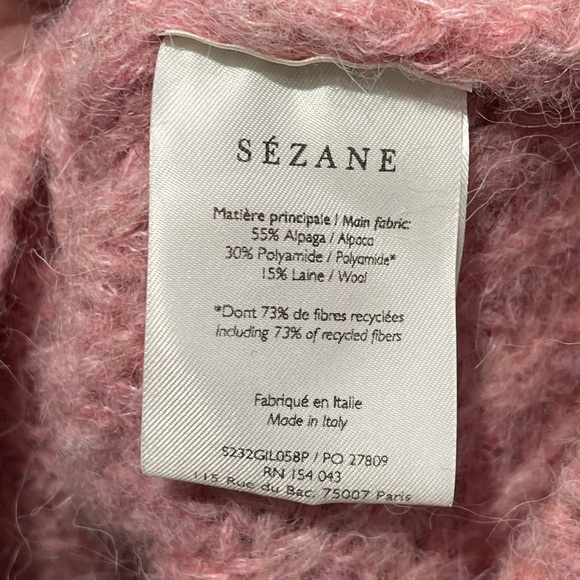 Sezane Emile Cardigan Mottled Pink Alpaca Wool Slightly Puffed Sleeves Medium - Picture 10 of 11